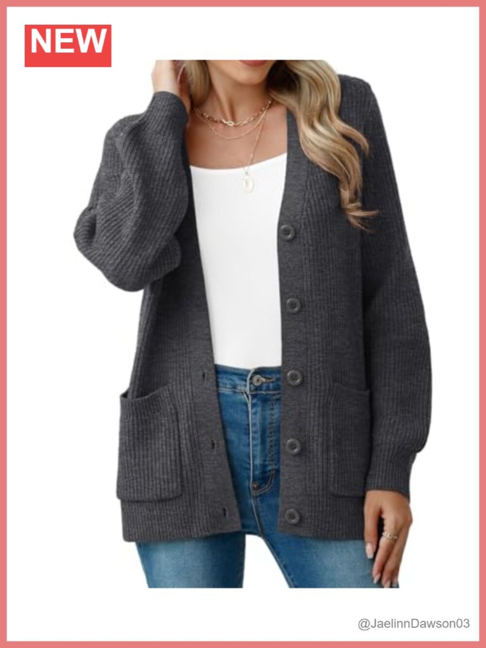 Chunky Knit Cardigan Sweater Long Sleeve V Neck Button Up with Pockets